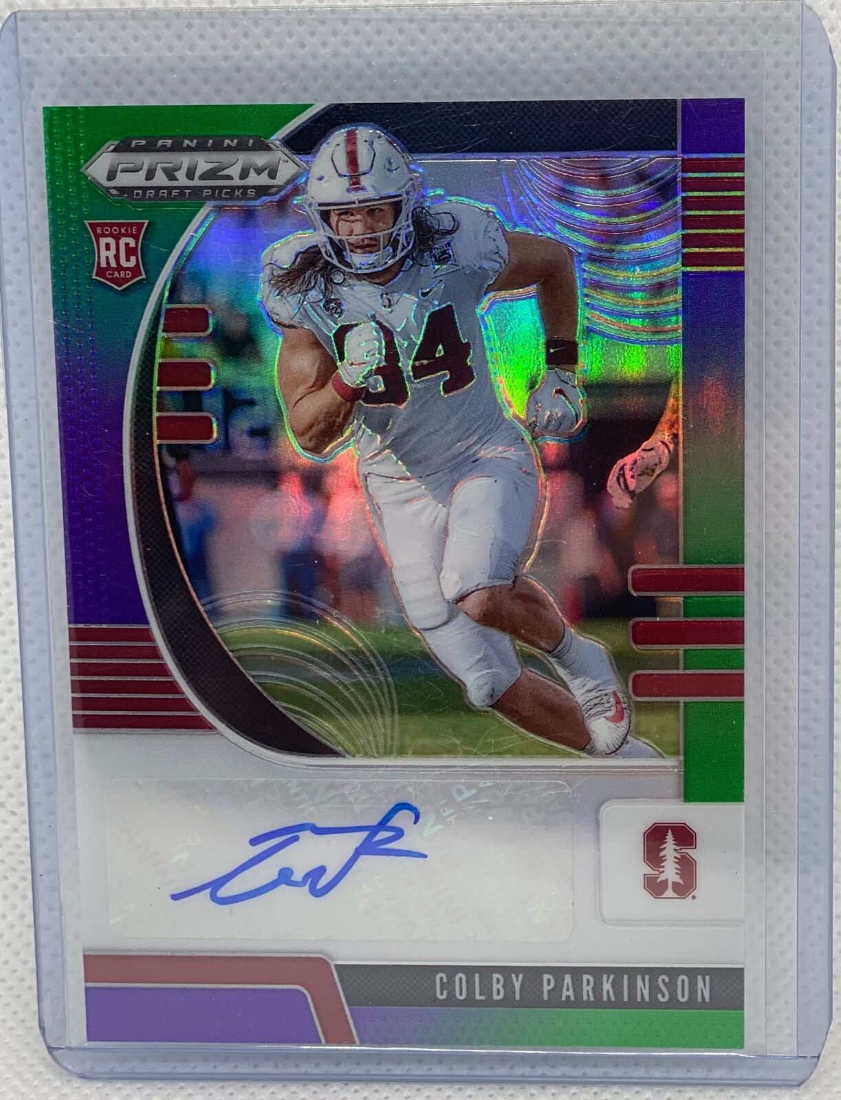 COLBY PARKINSON 2020 PANINI PRIZM DRAFT PICKS BLUE GREEN AUTO RC #D 056/199