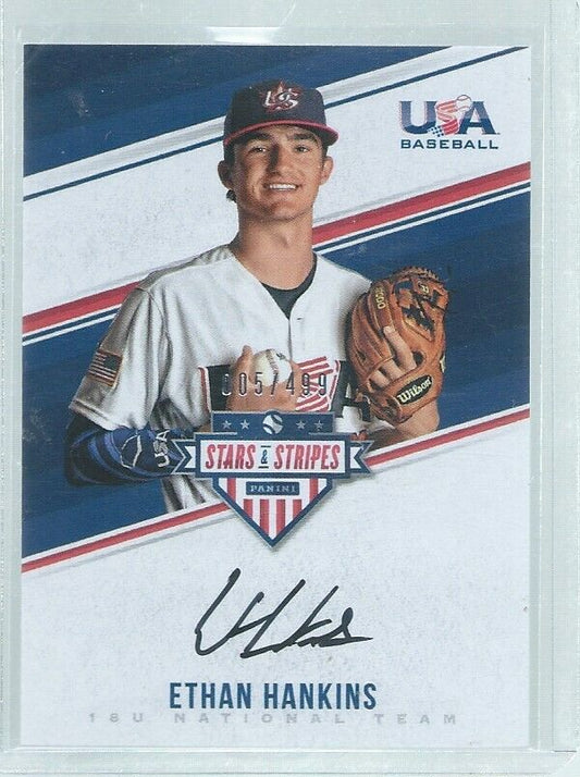 ETHAN HANKINS 2018 USA STARS & STRIPES ON CARD AUTO PROSPECT #D 5/499