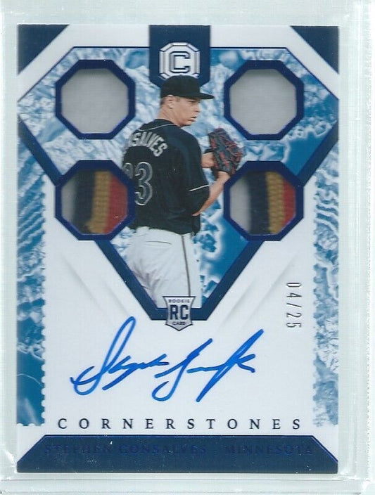 STEPHEN GONSALVES 2019 CORNERSTONES QUARTZ QUAD PATCH ON CARD AUTO RC #D 4/25
