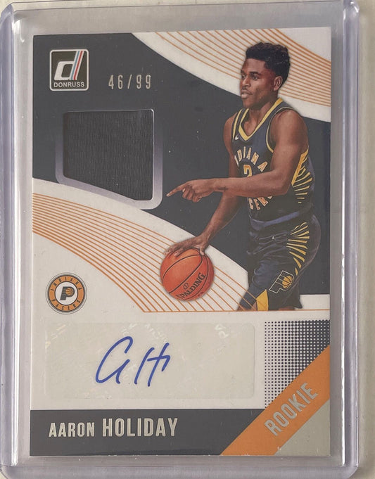 AARON HOLIDAY 2018-19 PANINI DONRUSS JERSEY PATCH AUTO ROOKIE RC #D /99