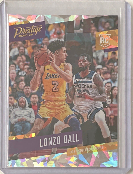 LONZO BALL 2017-18 PANINI PRESTIGE CRYSTAL CRACKED ICE ROOKIE RC #D 40/199