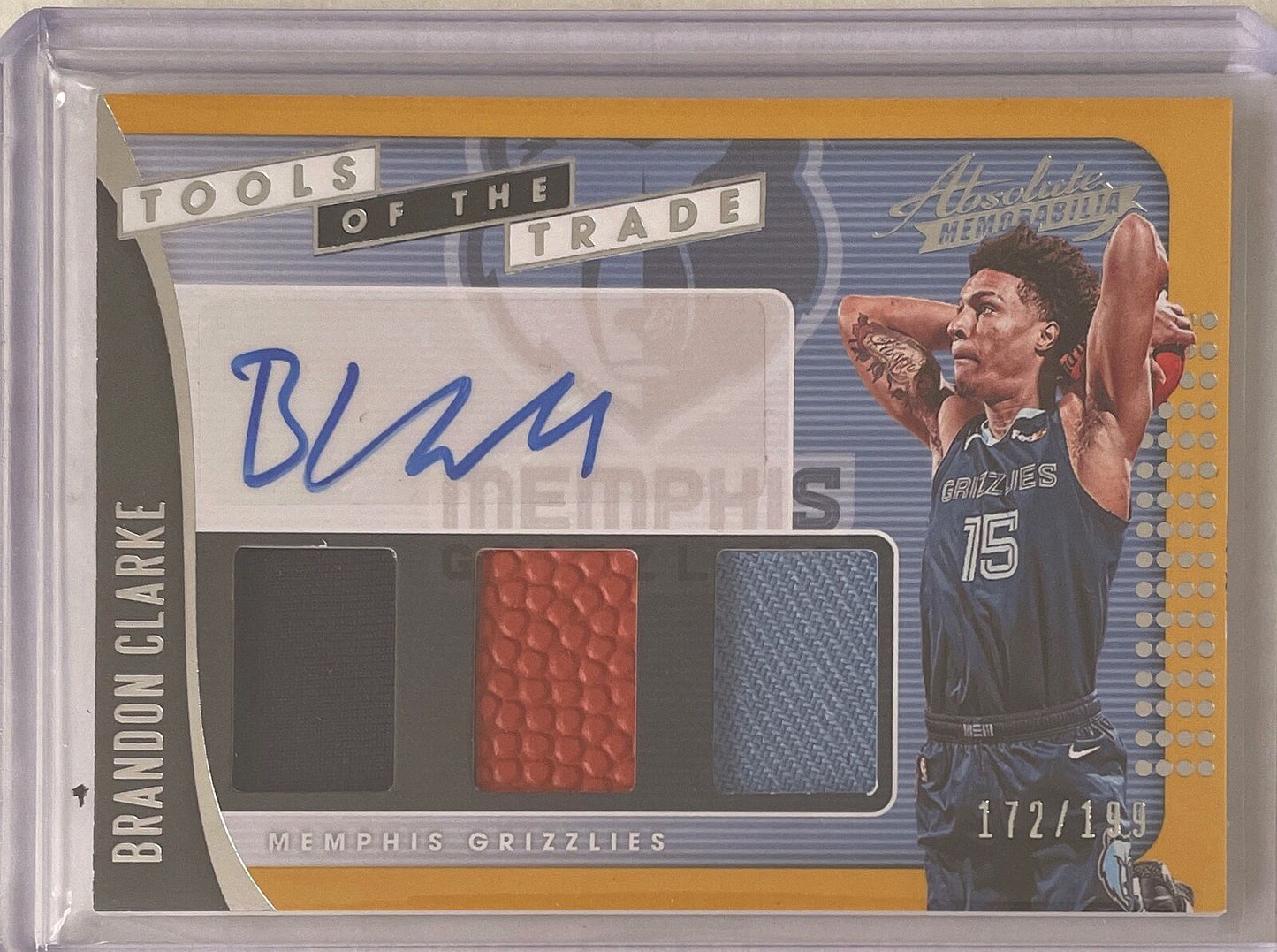 BRANDON CLARKE 2019-20 ABSOLUTE TOOLS OF THE TRADE 3 JERSEY AUTO ROOKIE #D /199