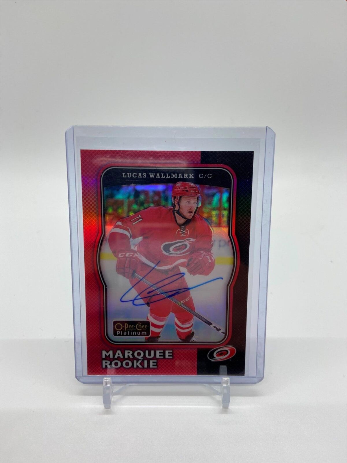 LUCAS WALLMARK 2017-18 O-PEE-CHEE PLATINUM RED RAINBOW REFRACTOR ON CARD AUTO