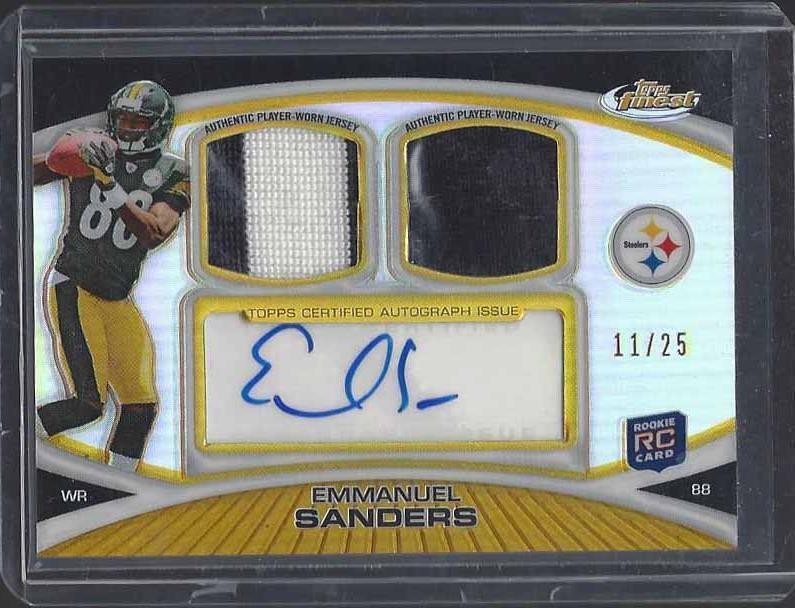 EMMANUEL SANDERS 2010 TOPPS FINEST GOLD REFRACTOR DUAL ROOKIE PATCH AUTO RC /25