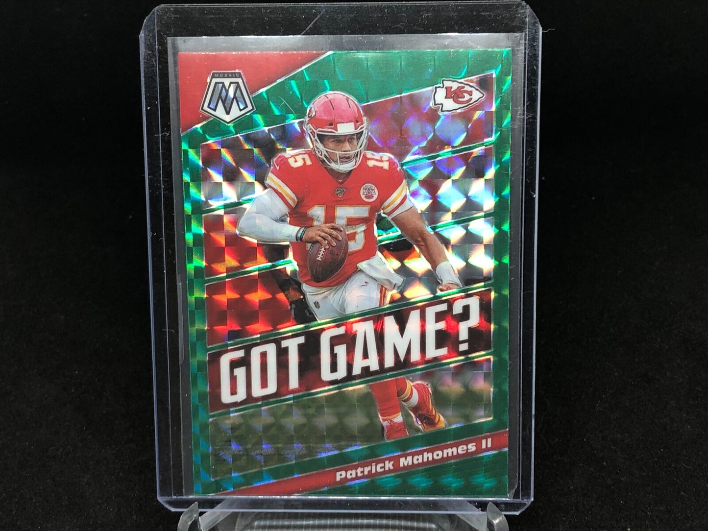 PATRICK MAHOMES II 2020 PANINI MOSAIC GREEN GOT GAME? PRIZM