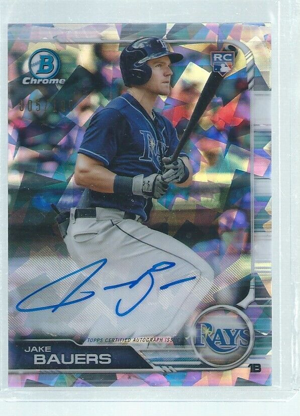 JAKE BAUERS 2019 BOWMAN CHROME ON CARD AUTO ATOMIC REFRACTOR ROOKIE RC #D 5/100