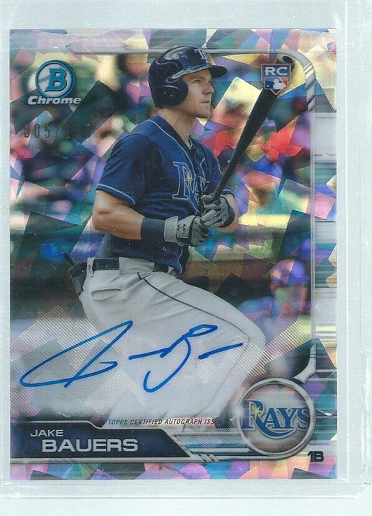 JAKE BAUERS 2019 BOWMAN CHROME ON CARD AUTO ATOMIC REFRACTOR ROOKIE RC #D 5/100