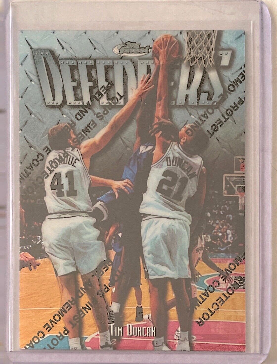 TIM DUNCAN 1997-98 TOPPS FINEST DEFENDERS WITH COATING ROOKIE RC #306