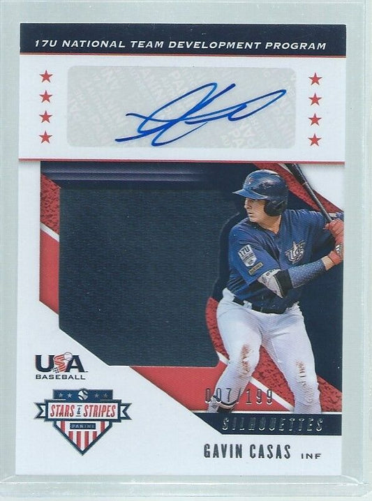 GAVIN CASAS 2019 USA STARS & STRIPES SILHOUETTES JERSEY AUTO PROSPECT #D 7/199