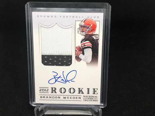 BRANDON WEEDEN 2012 NATIONAL TREASURES 2 CLR PATCH ON CARD AUTO RC #D 20/99