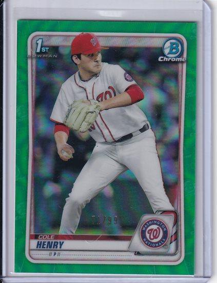 COLE HENRY 2020 BOWMAN CHROME GREEN REFRACTOR 1ST PROSPECT #D 71/99