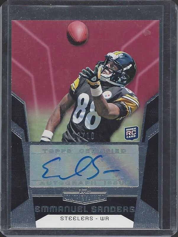 EMMANUEL SANDERS 2010 TOPPS UNRIVALED RED ROOKIE AUTO RC #D 3/10