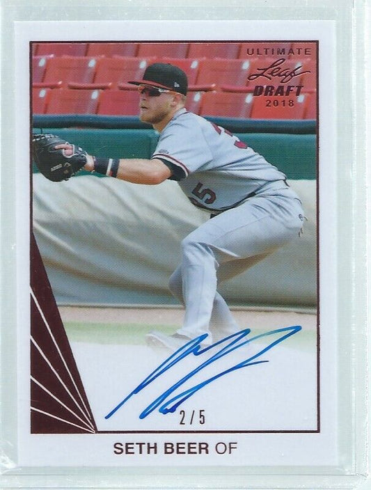 SETH BEER 2018 LEAF DRAFT ULTIMATE ON CARD AUTO RED PROSPECT #D 2/5