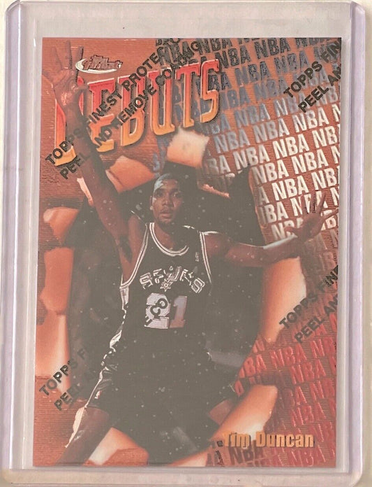 TIM DUNCAN 1997-98 TOPPS FINEST DEBUTS WITH COATING ROOKIE RC #101