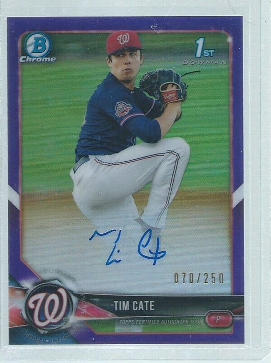 TIM CATE 2018 BOWMAN CHROME 1ST ON CARD AUTO PROSPECT PURPLE REFRACTOR #D 70/250