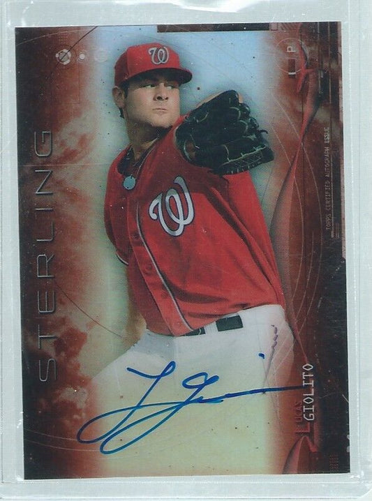 LUCAS GIOLITO 2014 BOWMAN STERLING ON CARD AUTO PROSPECT ORANGE REFRACTOR #D /75