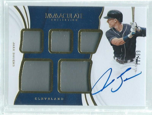 JAKE BAUERS 2019 IMMACULATE 5 JERSEY PATCH ON CARD AUTO ROOKIE RC #D 76/99