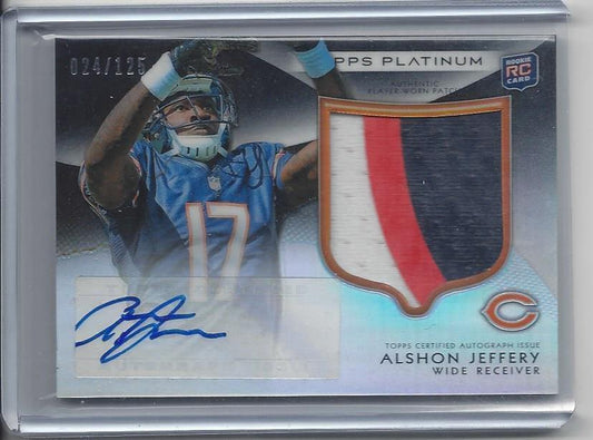 ALSHON JEFFERY 2012 TOPPS PLATINUM BLACK REFRACTOR 3 COLOR PATCH AUTO RC #D /125