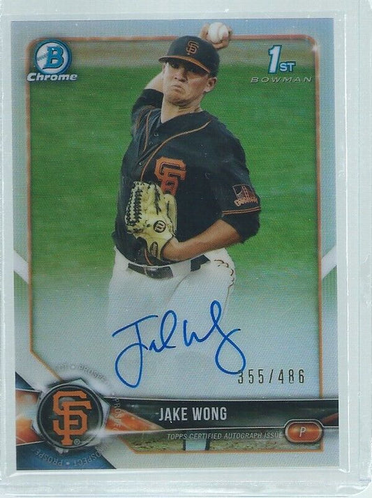 JAKE WONG 2018 BOWMAN CHROME 1ST REFRACTOR ON CARD AUTO PROSPECT #D 355/486