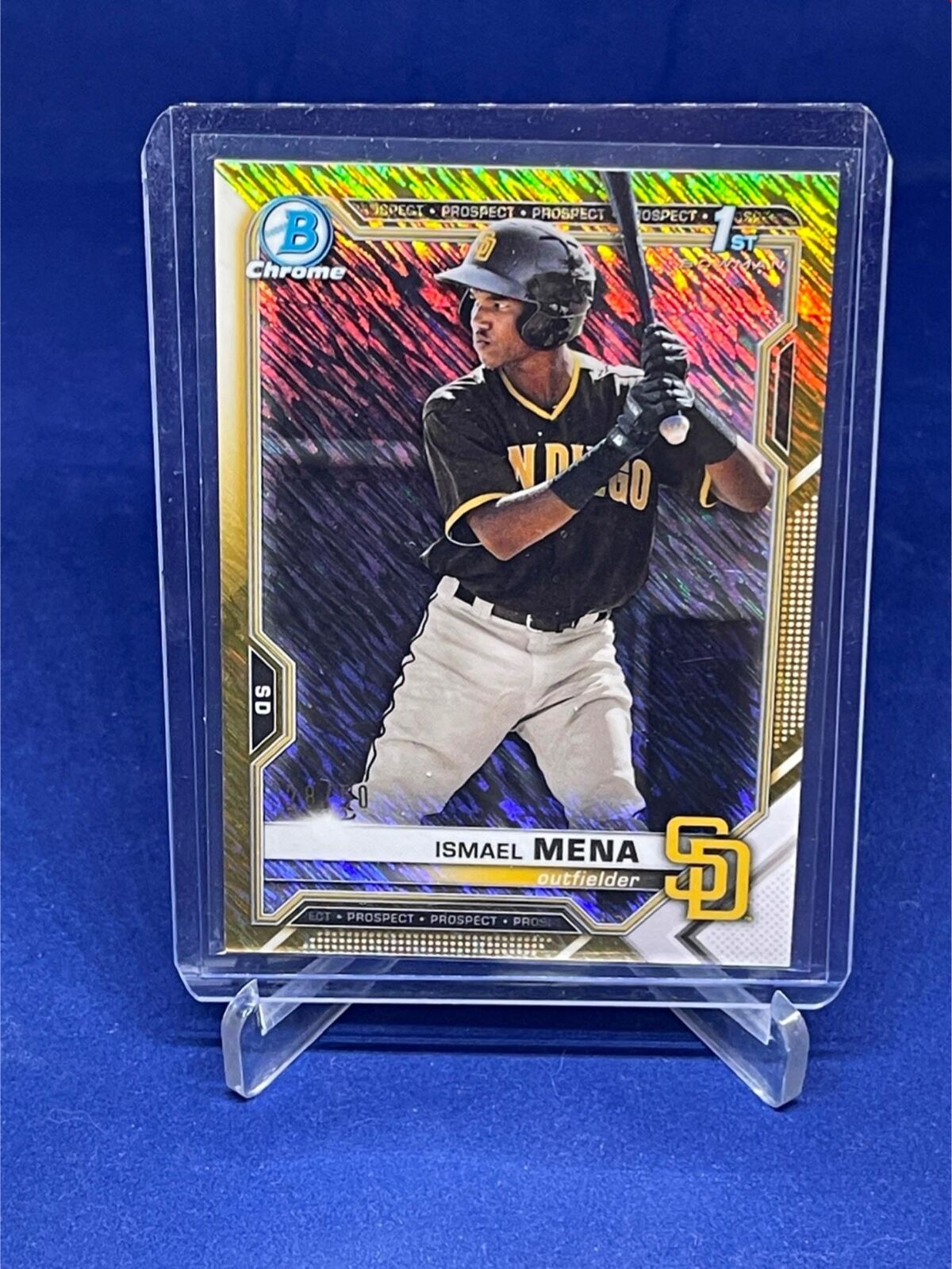 ISMAEL MENA 2021 TOPPS BOWMAN CHROME 1ST GOLD SHIMMER REFRACTOR PROSPECT #D /50