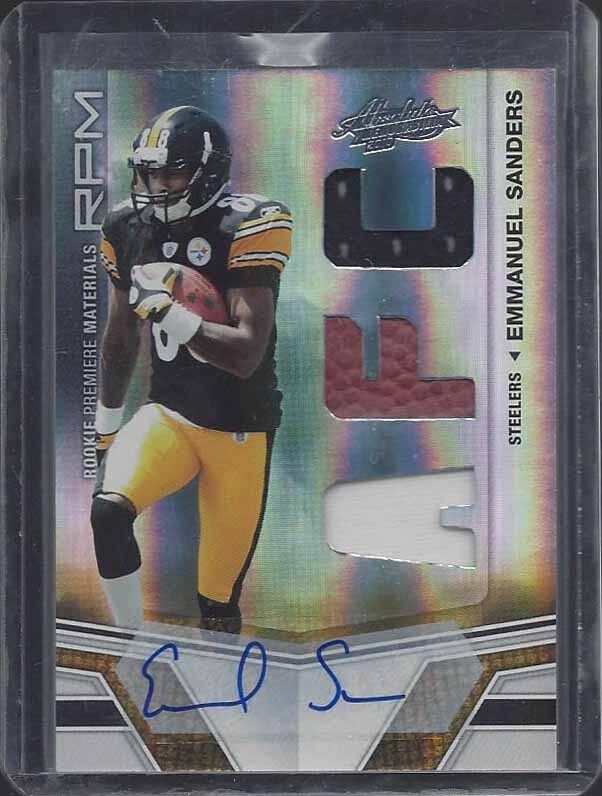 EMMANUEL SANDERS 2010 ABSOLUTE RPM TRIPLE ROOKIE JERSEY AUTO RC #D 6/25