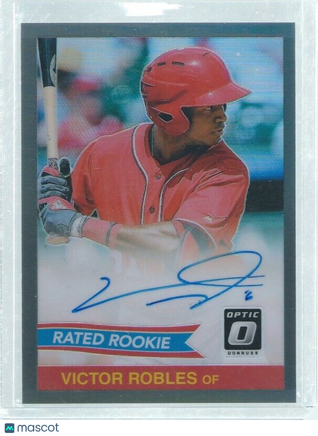 VICTOR ROBLES 2018 DONRUSS OPTIC BLACK HOLO ON CARD AUTO ROOKIE RC #D 2/25