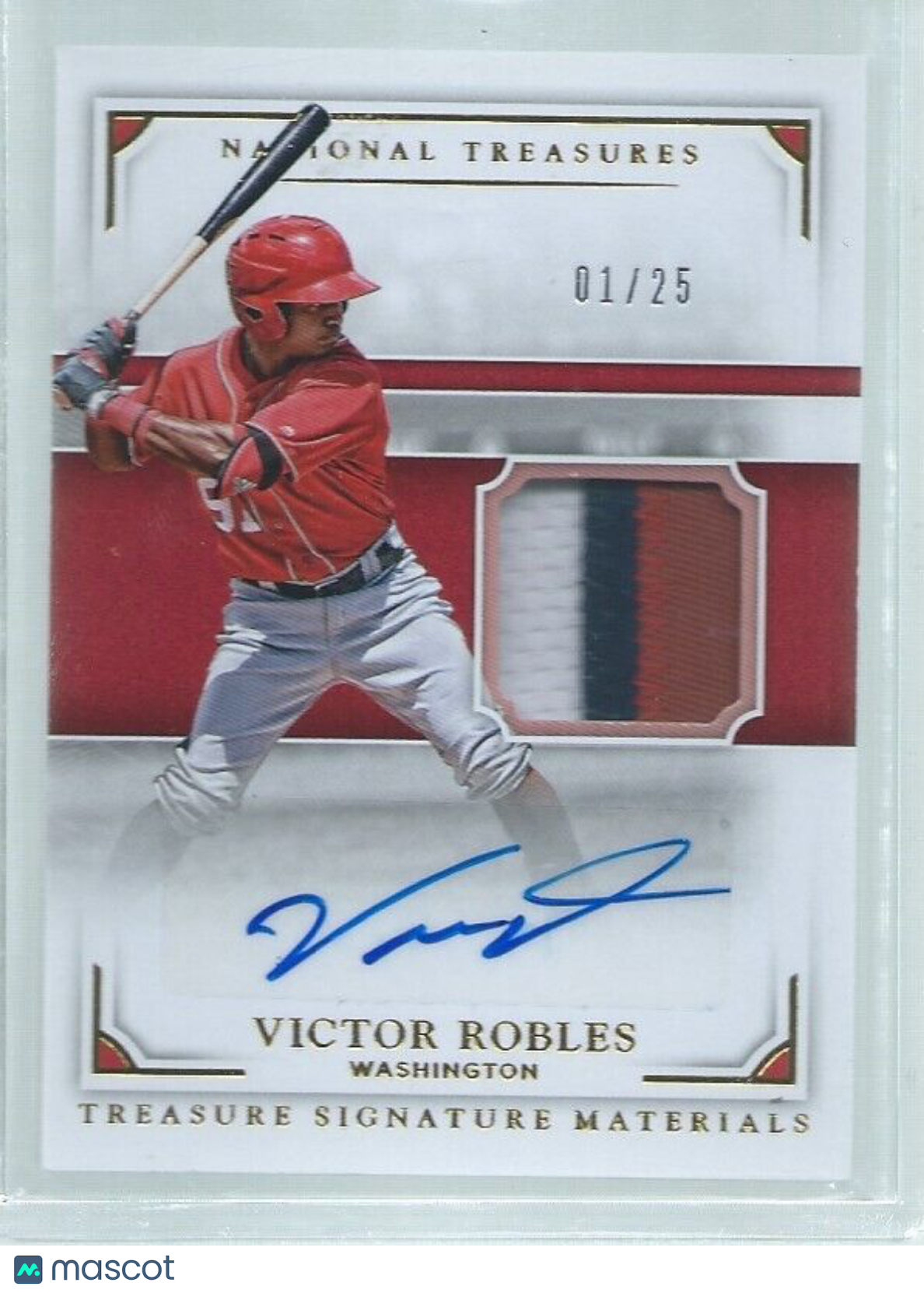 VICTOR ROBLES 2017 NATIONAL TREASURES GOLD 3 COLOR PATCH AUTO PROSPECT #D 1/25