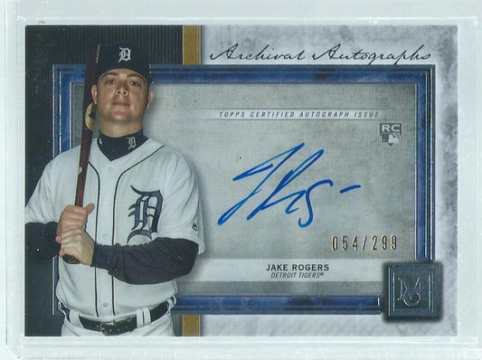 JAKE ROGERS 2020 TOPPS MUSEUM ARCHIVAL ON CARD AUTO ROOKIE RC #D 54/299