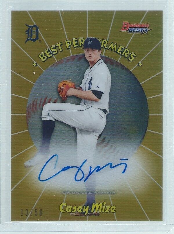 CASEY MIZE 2018 BOWMAN'S BEST BEST PERFORMERS ON CARD AUTO GOLD REFRACTOR #D /50