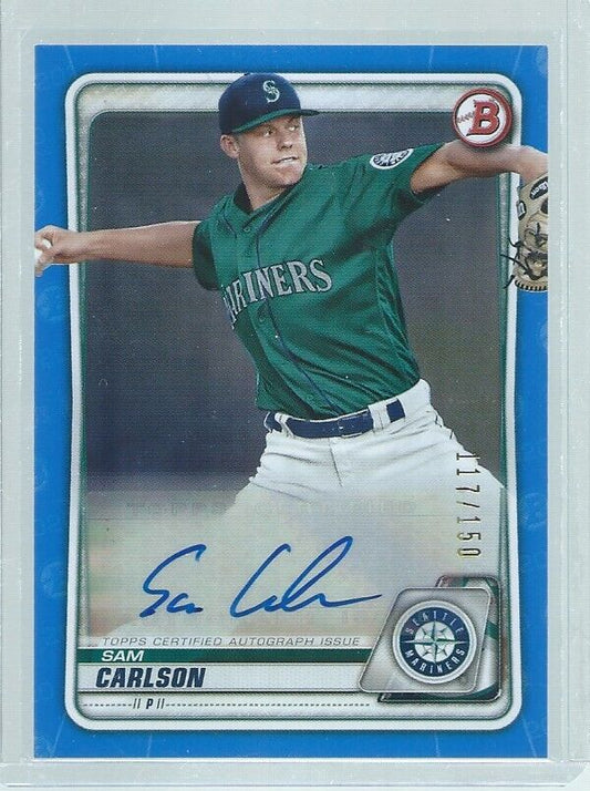 SAM CARLSON 2020 BOWMAN AUTO PROSPECT BLUE #D 117/150