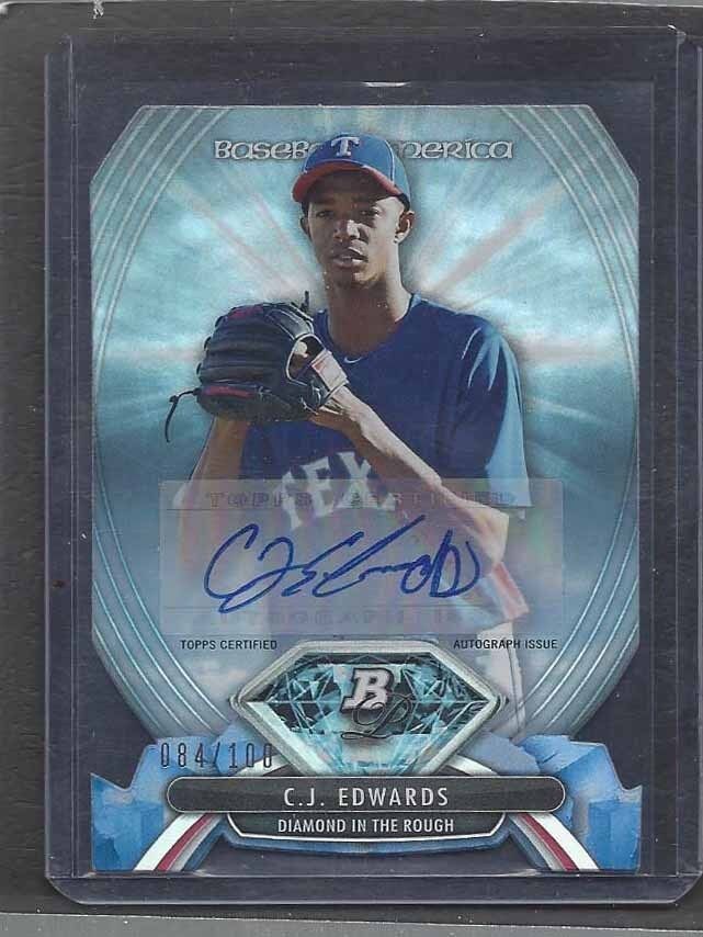 C.J. EDWARDS JR. 2013 BOWMAN PLATINUM DIAMOND IN THE ROUGH DIE CUT AUTO #D /100