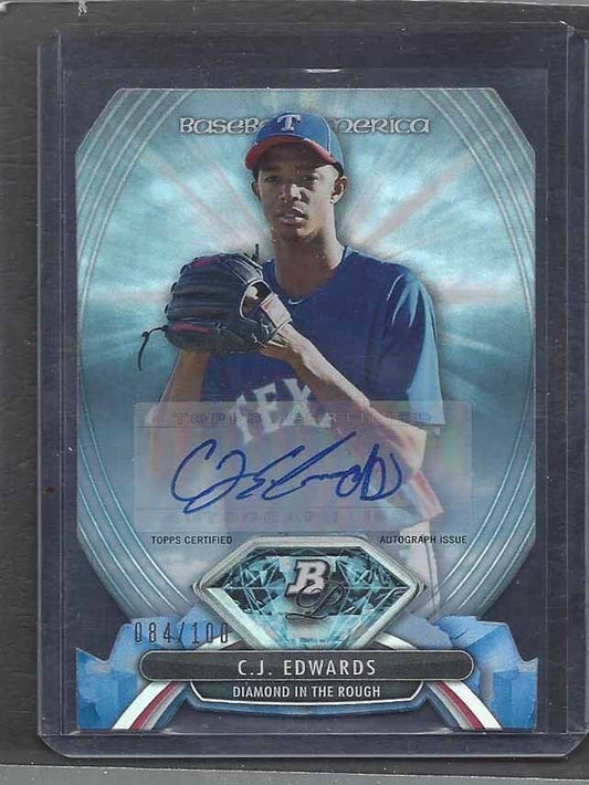 C.J. EDWARDS JR. 2013 BOWMAN PLATINUM DIAMOND IN THE ROUGH DIE CUT AUTO #D /100
