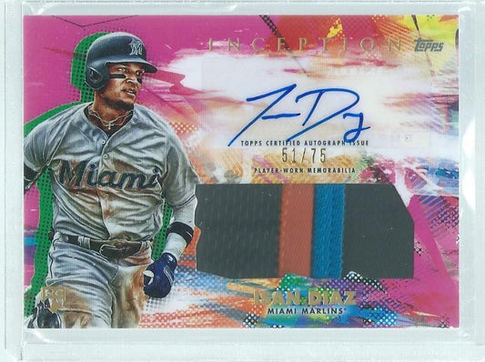 ISAN DIAZ 2020 TOPPS INCEPTION PINK 3 COLOR PATCH AUTO ROOKIE RC #D 51/75