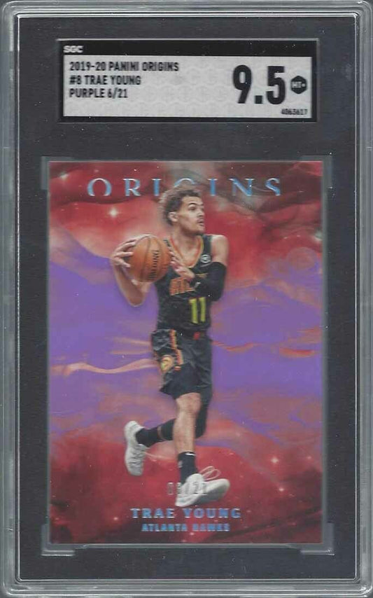 TRAE YOUNG 2019-20 PANINI ORIGINS FIRST OFF THE LINE FOTL PURPLE #D 6/21 SGC 9.5
