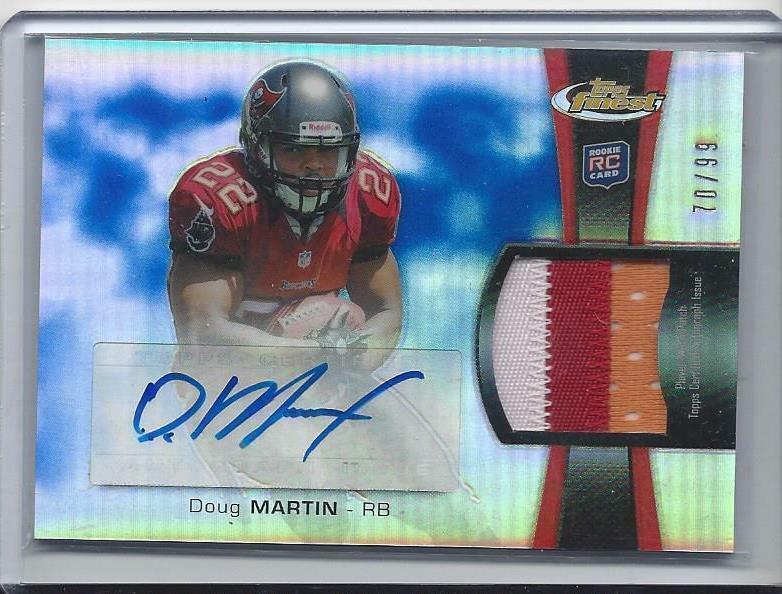 DOUG MARTIN 2012 TOPPS FINEST BLUE REFRACTOR RPA 3 COLOR PATCH AUTO RC #D /99