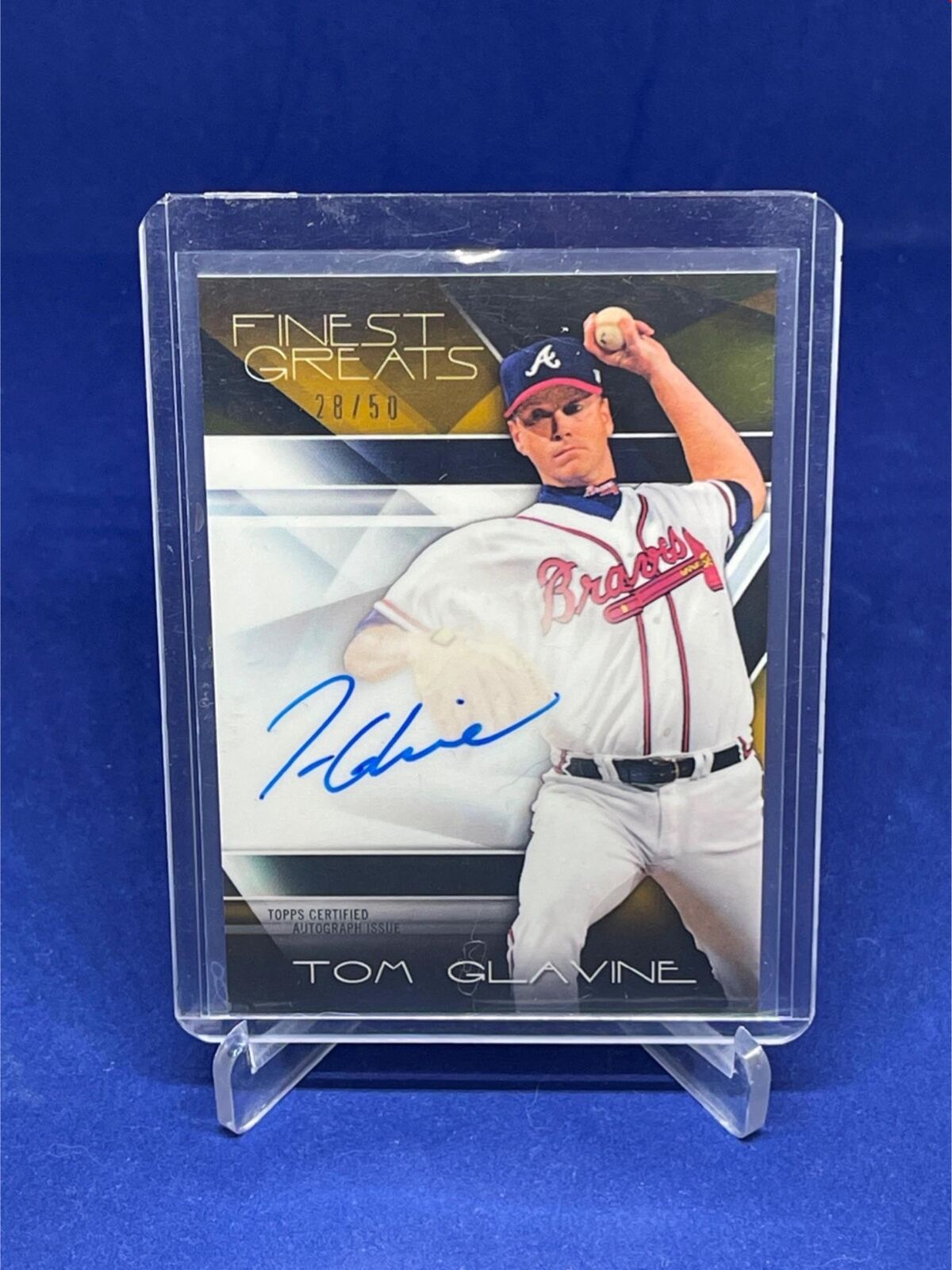 TOM GLAVINE 2015 TOPPS FINEST GOLD REFRACTOR AUTOGRAPH ON CARD AUTO #D 28/50