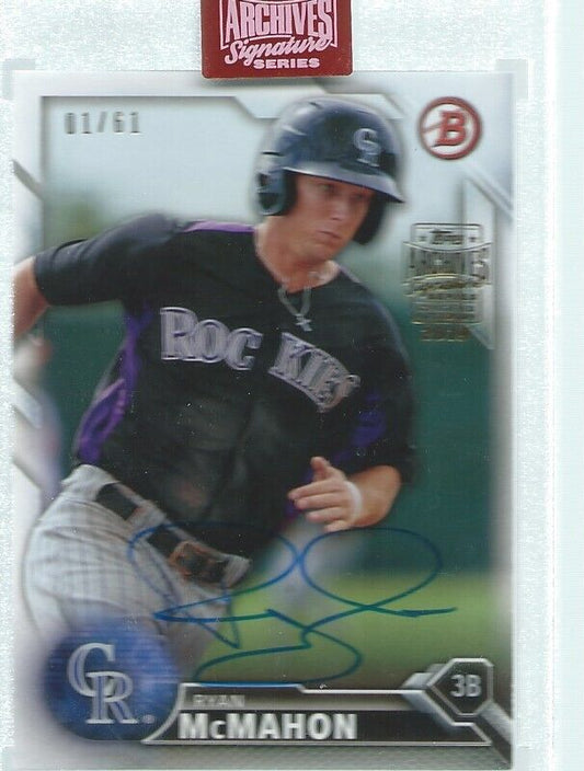 RYAN MCMAHON 2019 TOPPS ARCHIVES 2016 BOWMAN ON CARD AUTO PROSPECT #D 1/61