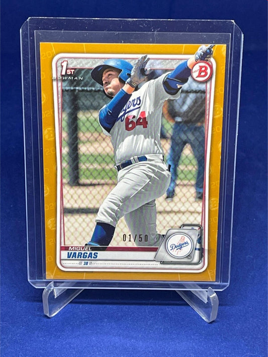 MIGUEL VARGAS 2020 TOPPS BOWMAN 1ST BOWMAN GOLD #D 1/50