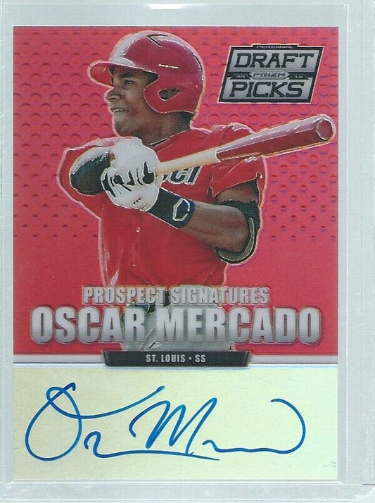 OSCAR MERCADO 2013 PRIZM DRAFT PICKS PROSPECT ON CARD AUTO RED PRIZMS #D 58/100