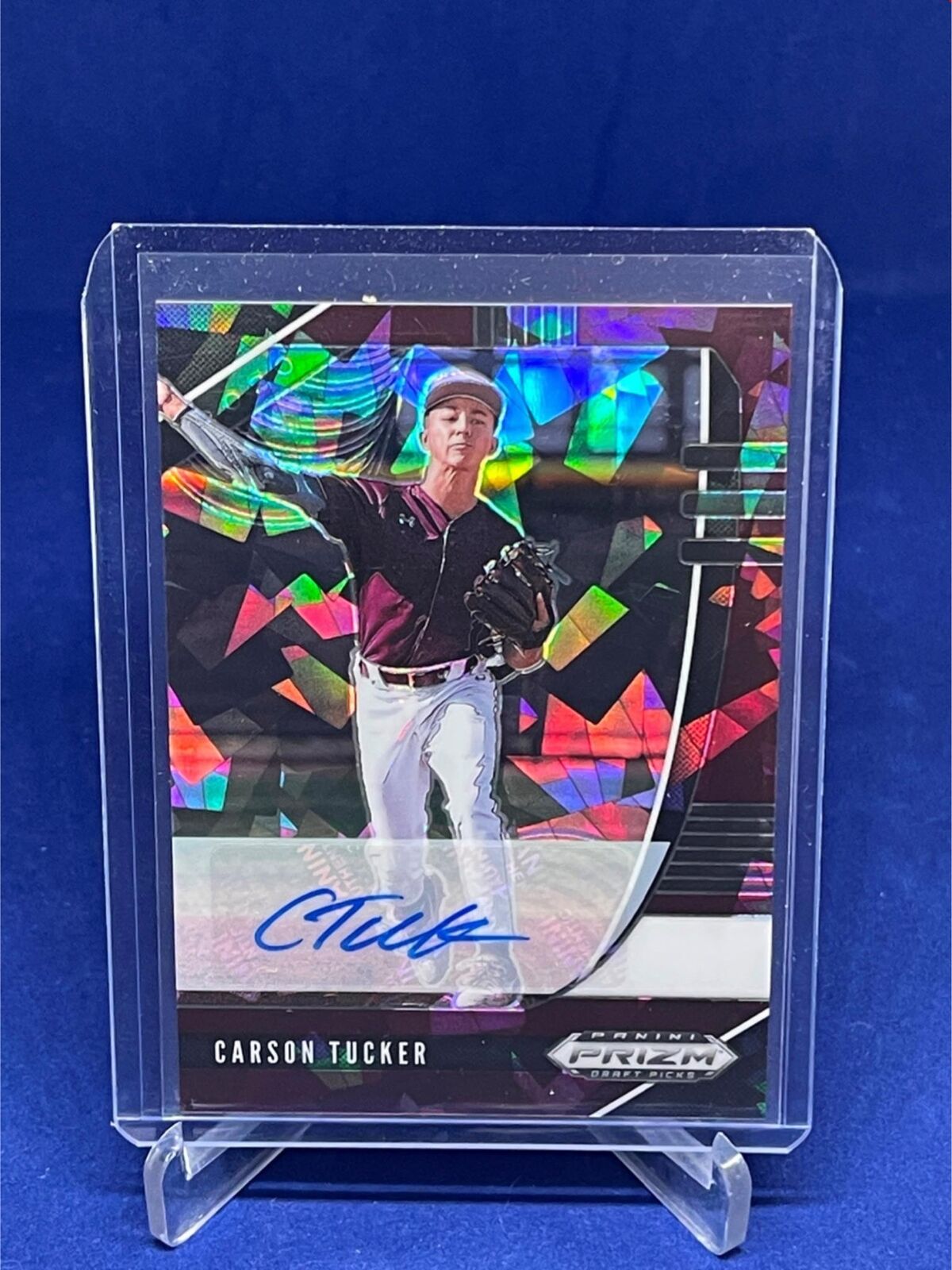 CARSON TUCKER 2020 PANINI PRIZM DRAFT PICKS PURPLE CRACKED ICE AUTO #D 2/12