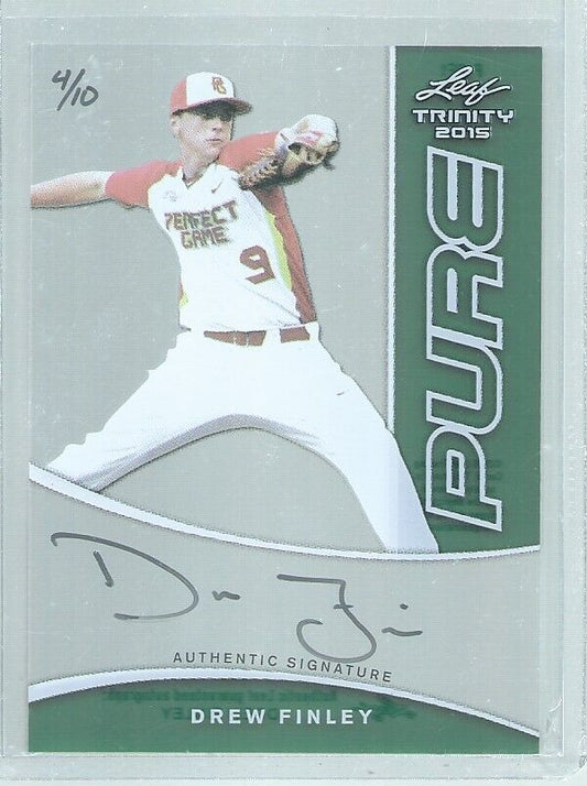 DREW FINLEY 2015 LEAF TRINITY PURE ON CARD AUTO PROSPECT #D 4/10