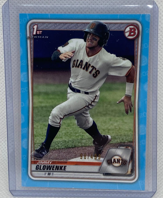 JIMMY GLOWENKE 2020 TOPPS 1ST BOWMAN PROSPECT SKY BLUE #D 98/499