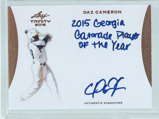 DAZ CAMERON 2015 LEAF TRINITY INSCRIBED ON CARD AUTO PROSPECT