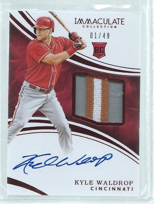 KYLE WALDROP 2016 IMMACULATE 3 COLOR PATCH ON CARD AUTO RED RC #D 1/49