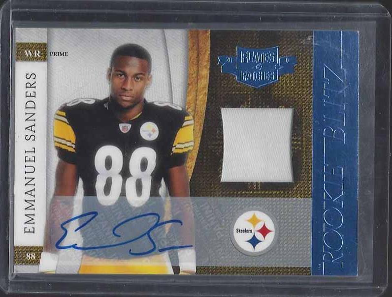 EMMANUEL SANDERS 2010 PLATES & PATCHES ROOKIE BLITZ PATCH AUTO RC #D 20/25