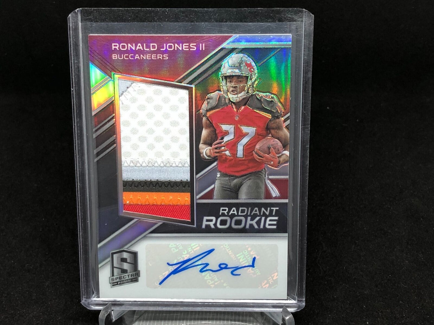 RONALD JONES II 2018 PANINI SPECTRA RADIANT 5 CLR PATCH AUTO RC #D 172/199