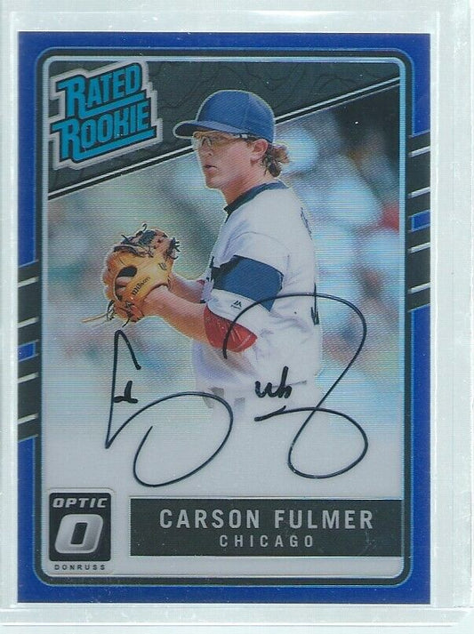 CARSON FULMER 2017 DONRUSS OPTIC BLUE HOLO RATED ROOKIE ON CARD AUTO RC #D /75