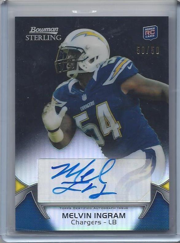 MELVIN INGRAM 2012 BOWMAN STERLING BLACK REFRACTOR CHARGERS AUTO RC #D 50/50