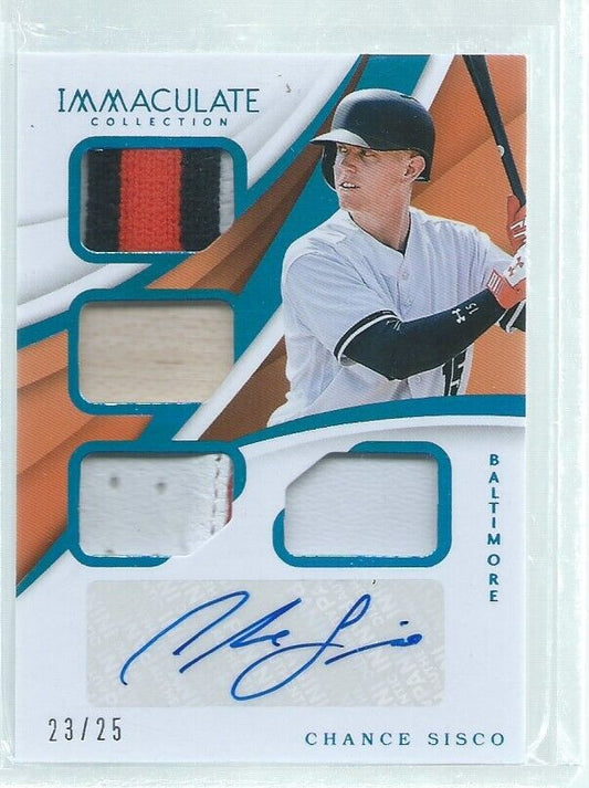 CHANCE SISCO 2018 IMMACULATE QUAD PATCH AUTO BLUE ROOKIE RC #D 23/25