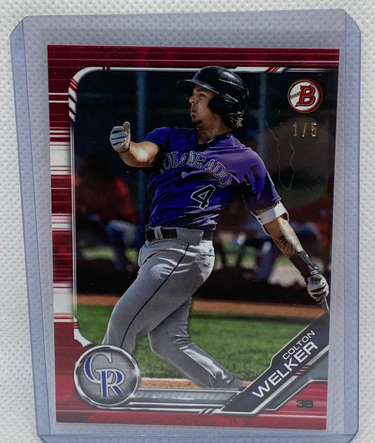 COLTON WELKER 2019 TOPPS BOWMAN PROSPECT RED #D 1/5